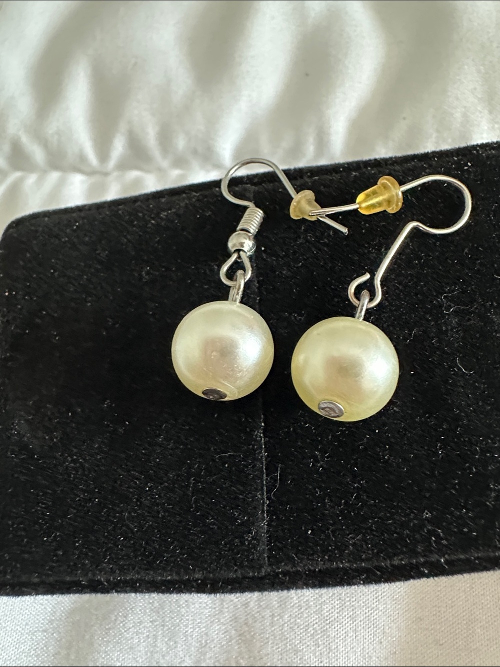 Cream Pearl Drop Earrings with Silver Hooks - Women's Fashion Jewelry